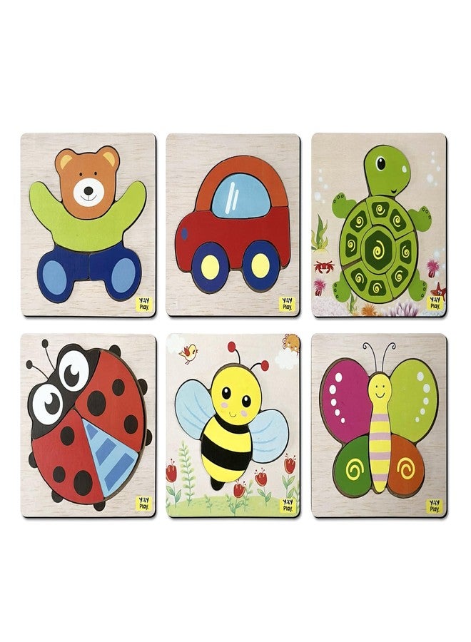 YayPlay Wooden Animal & Vehicle Puzzle Set | 6-in-1 Educational Wooden Puzzles for Toddlers | Montessori Learning Toy for Kids | Fine Motor Skill & Shape Recognition Toy for Boys & Girls (Ages 2+) - Image 1